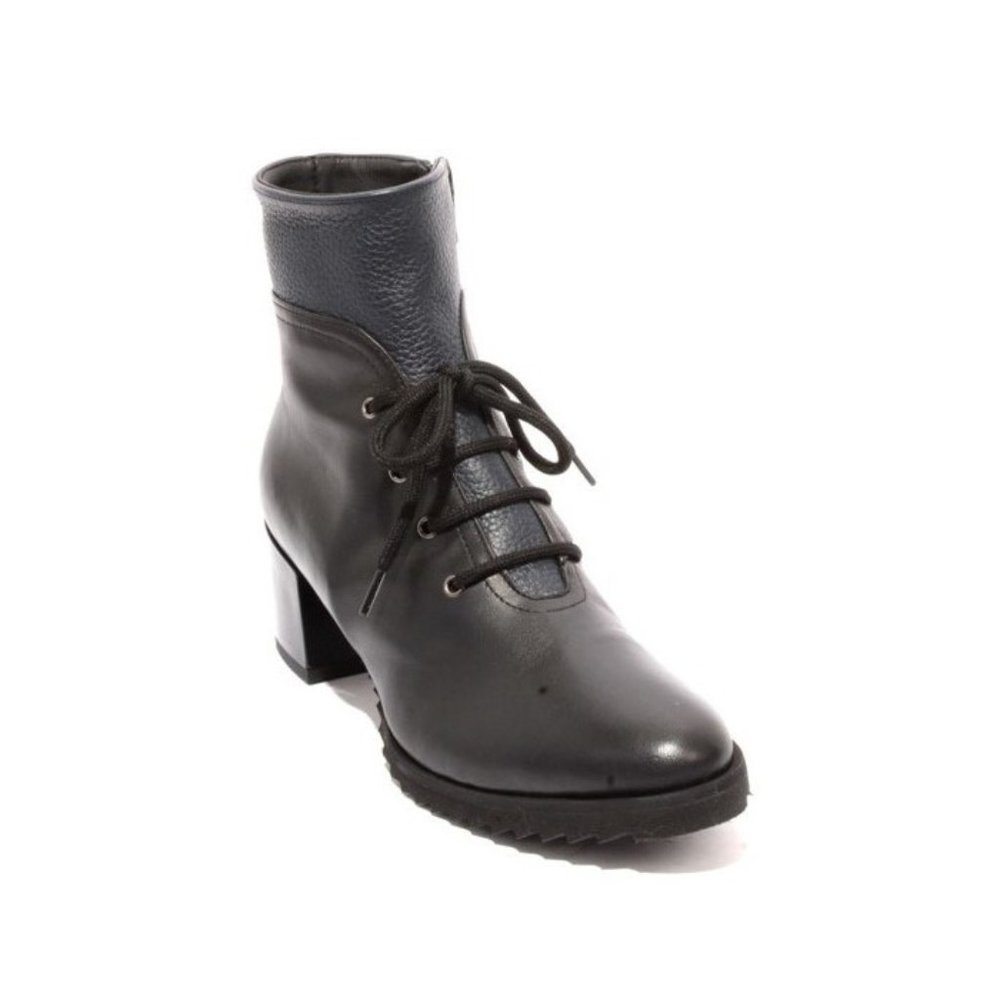 Isabelle 720 Black / Navy Leather / Fleece Lace Zip Ankle Boots